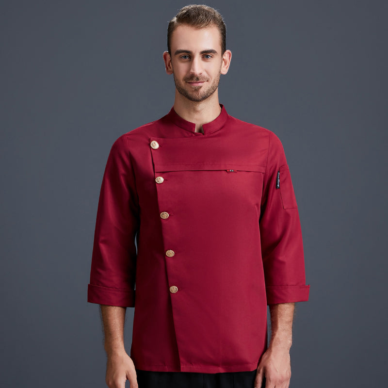 Grey Linen Chef Work Clothes Long Sleeve Men Hotel