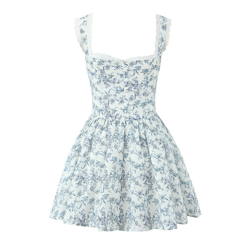 Elegant Celadon Print Keel Support Girdle Mini Dress