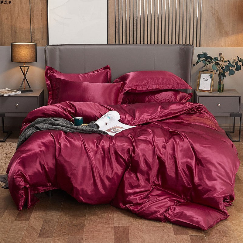 Pure Color Ice Silk Four-piece Bedding