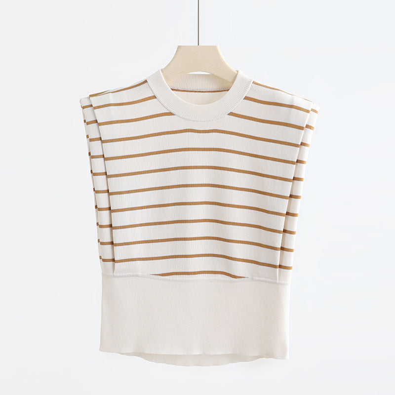 Right-angle Shoulder Sleeveless Striped Ice Silk Round Neck Vest Top Sweater
