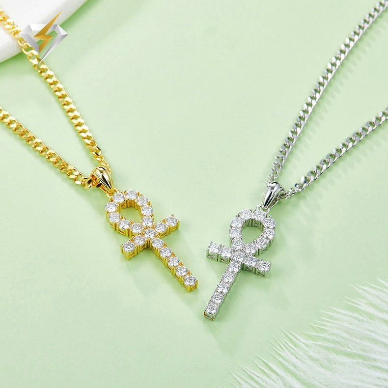 Moissanite Cross Necklace Sterling Silver Gold Plated