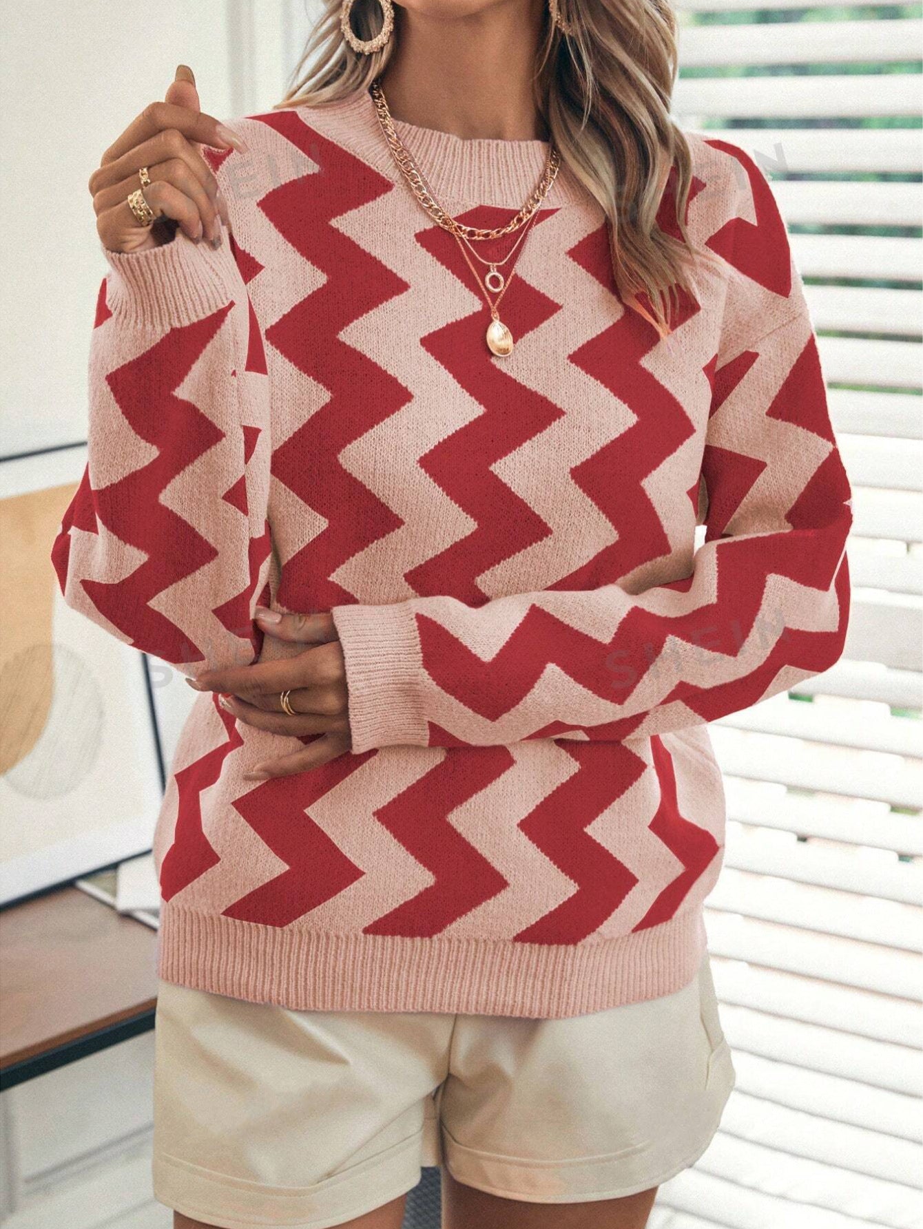 Women's Jacquard Round Neck Long-sleeved Sweater