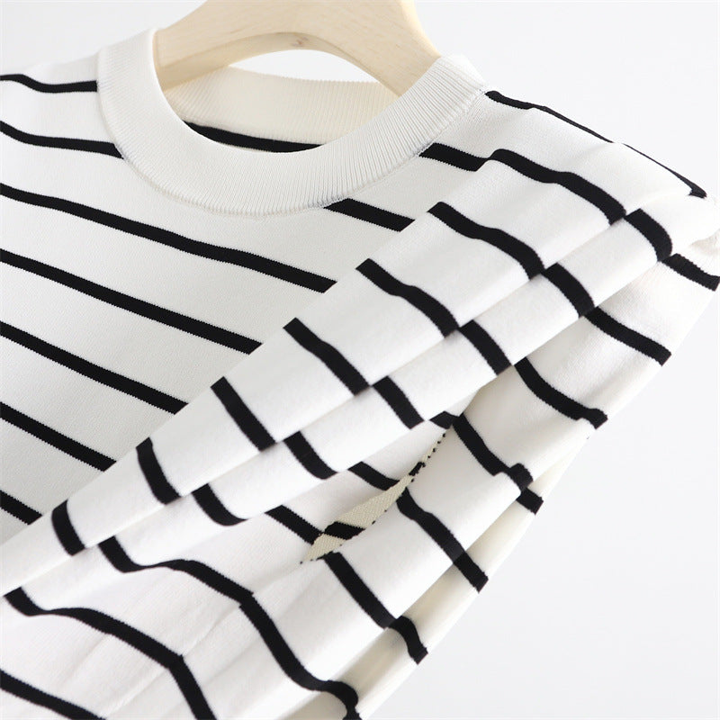 Right-angle Shoulder Sleeveless Striped Ice Silk Round Neck Vest Top Sweater