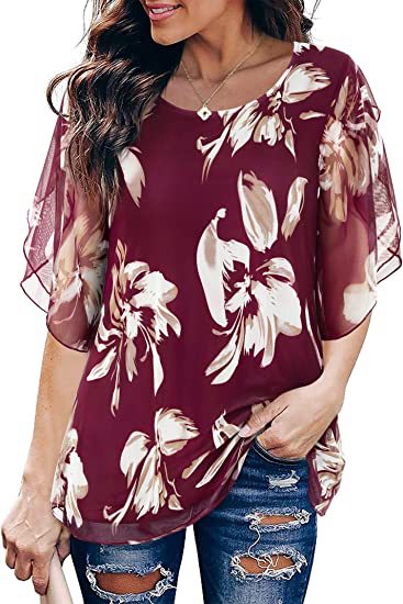 Pleated 34 Sleeve Chiffon Loose Flowy Top