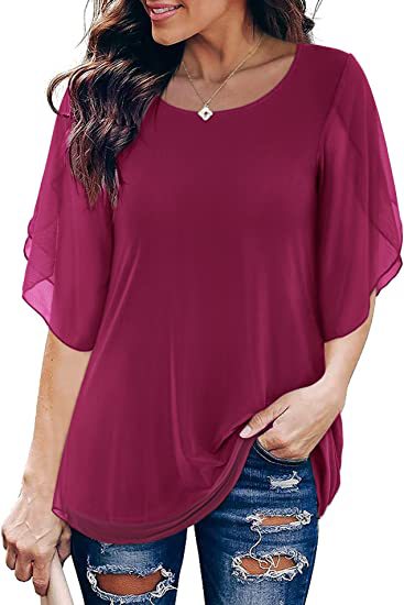 Pleated 34 Sleeve Chiffon Loose Flowy Top