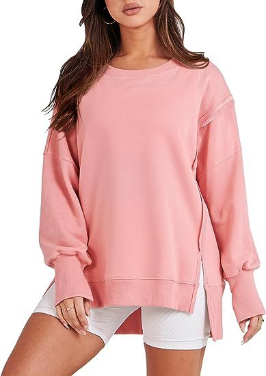Solid Oversized Sweatshirt Crew Neck Long Sleeve Pullover Hoodies Tops Fashion Fall Women Clothes