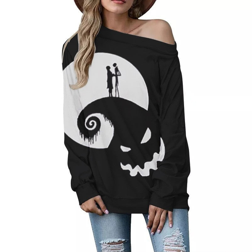 Women's Fashion Casual Printing Shoulder Long-sleeved Sweater