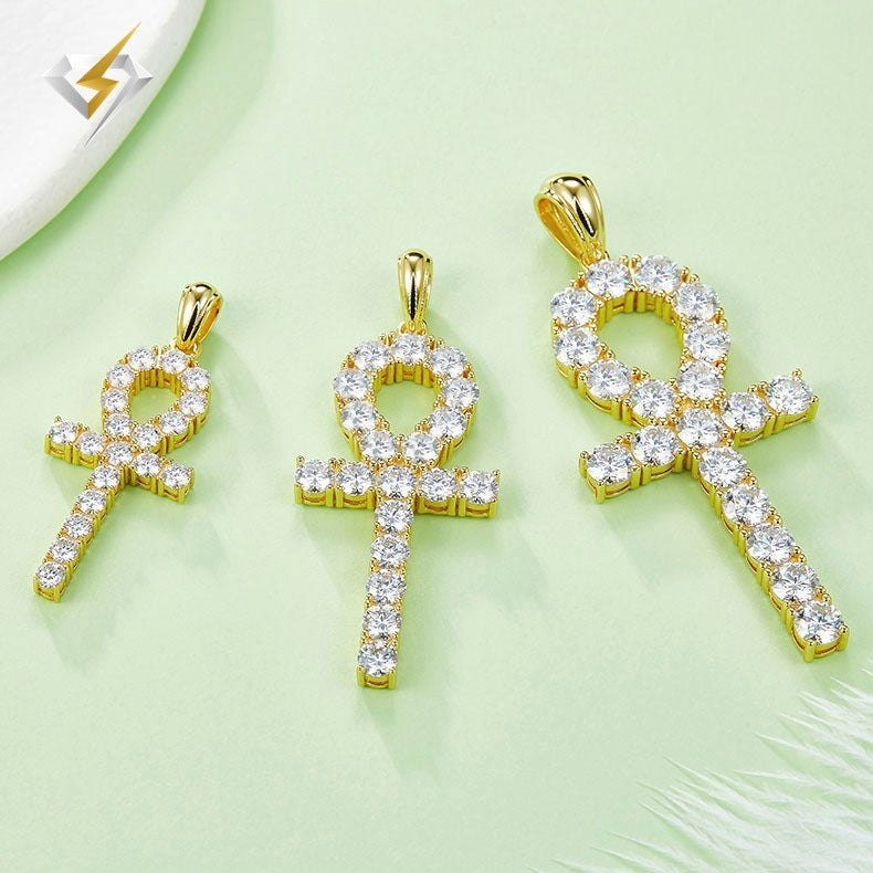 Moissanite Cross Necklace Sterling Silver Gold Plated