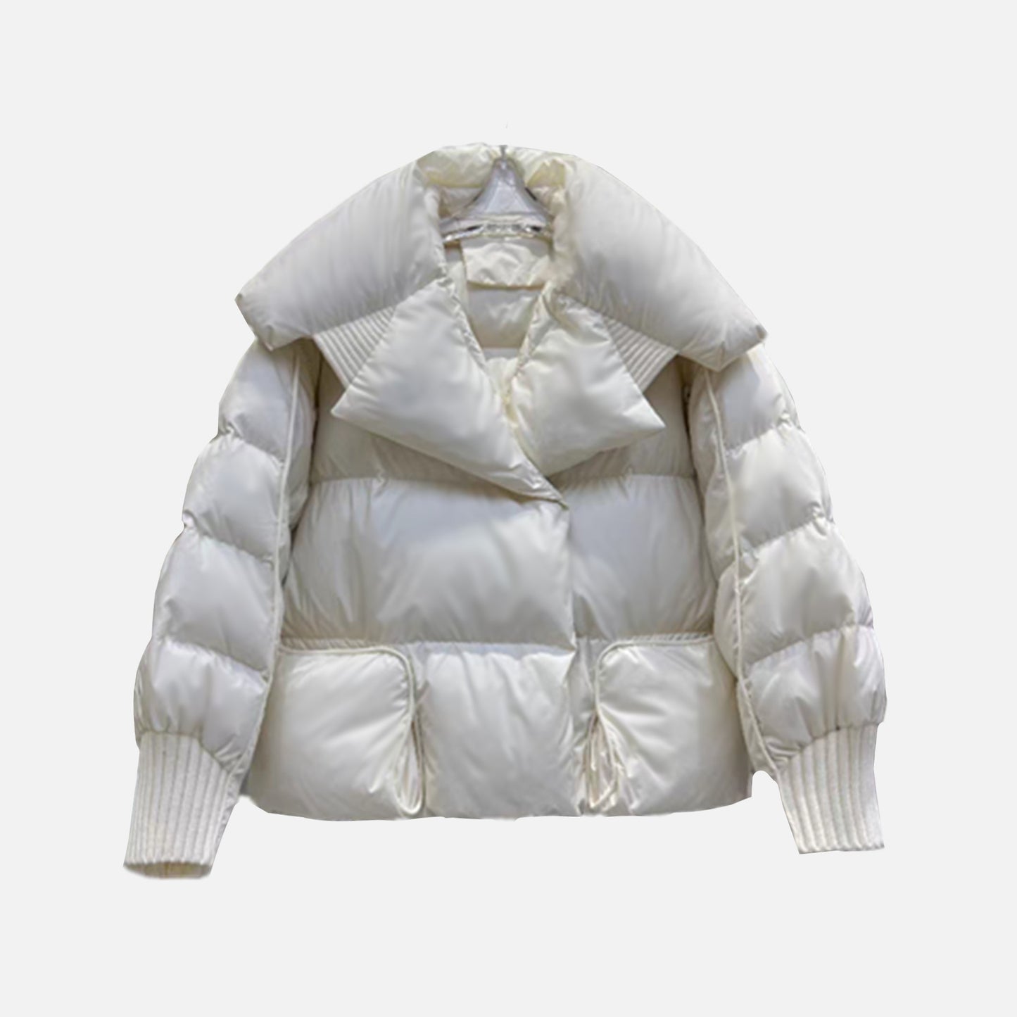 Korean-style Knitted Patchwork Large Lapel Short Down Jacket For Women