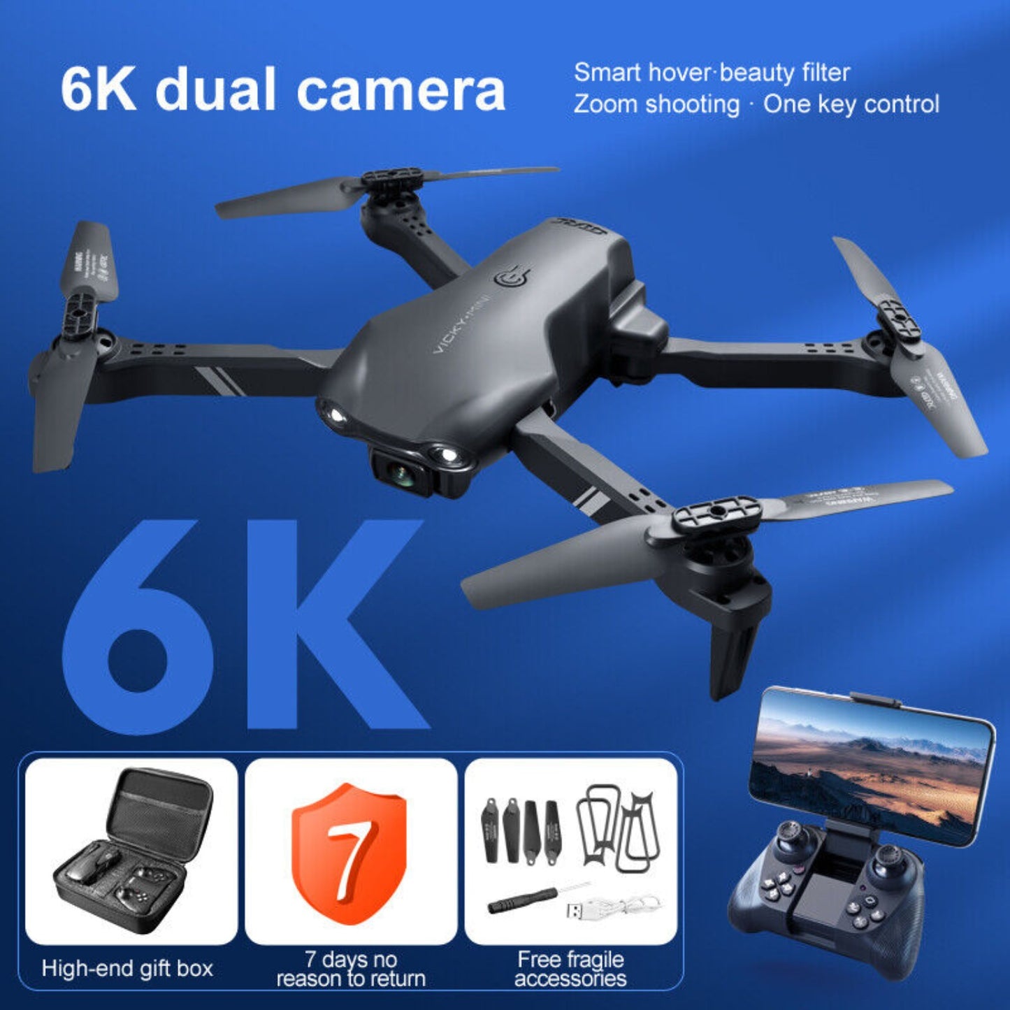 4DRC V13 RC Drone 6K HD Dual Camera WiFi FPV Foldable Quadcopter Camera Drone ,2 Battery.Logistics Is Randomly Sent By UPS,USPS,FEDEX