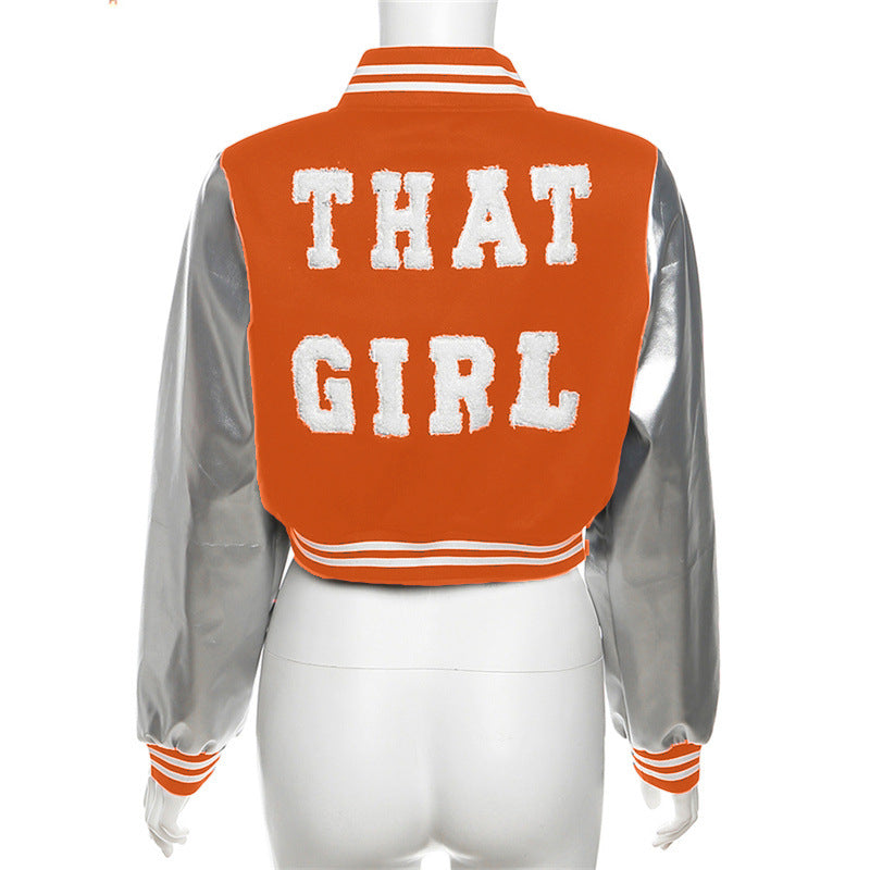 Women's Fashion Embroidery Stitching Slim-fit Baseball Uniform Coat