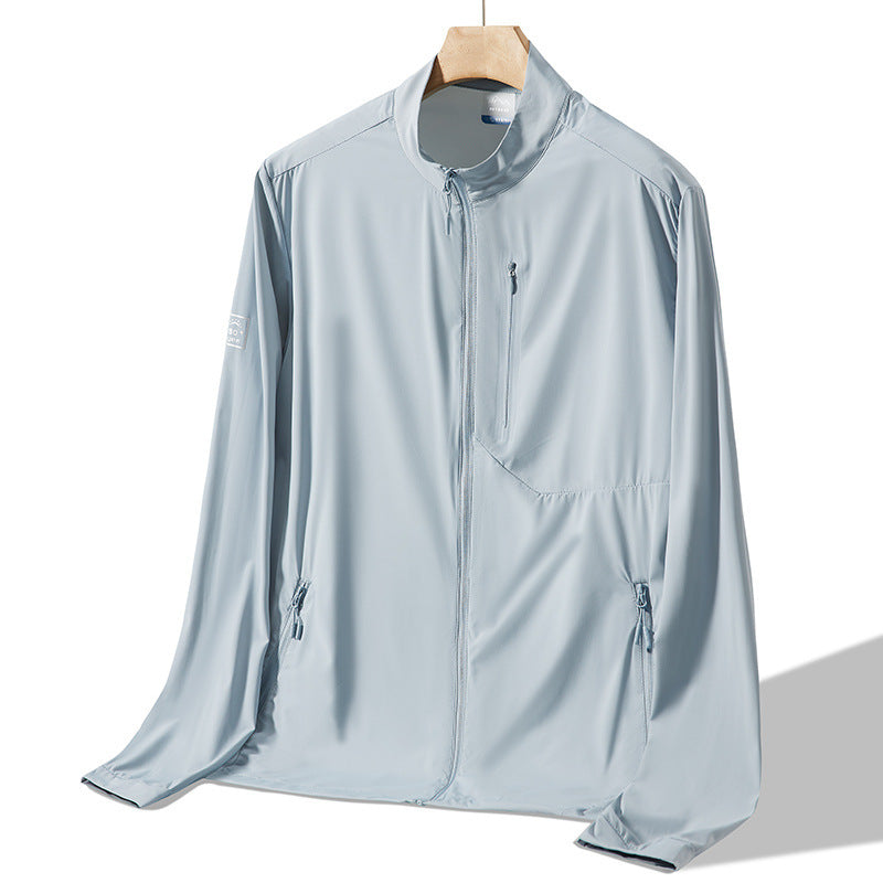 Summer Sun Protective Clothes Men's Stand Collar Outdoor UV-proof Breathable Raw Yarn Sports Jacket Ice Feeling