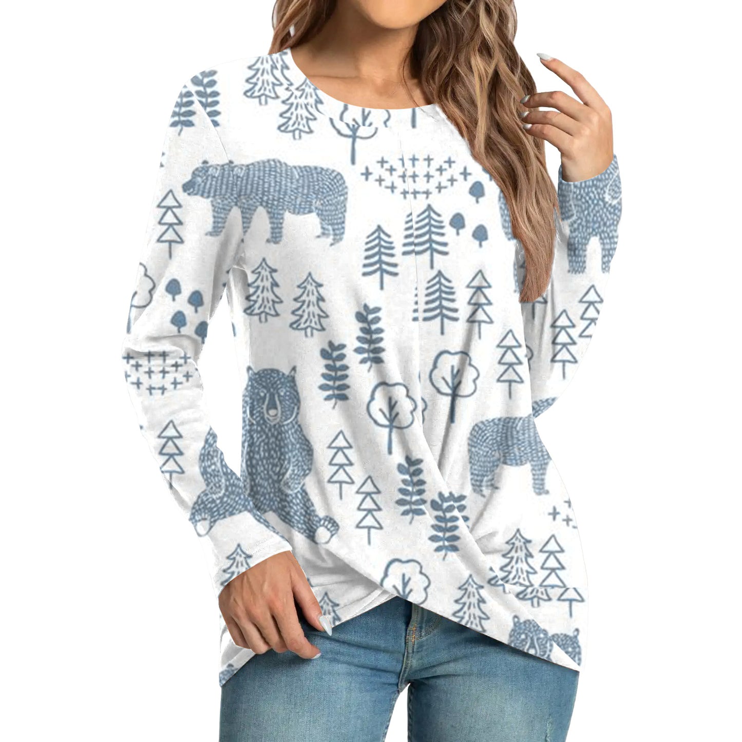 Women's Fashion Casual Christmas Element Printing Round Neck Long Sleeve Top