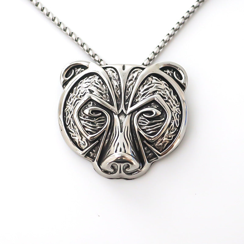Russian Bear Head Pendant Men's Simple Metal Alloy Necklace