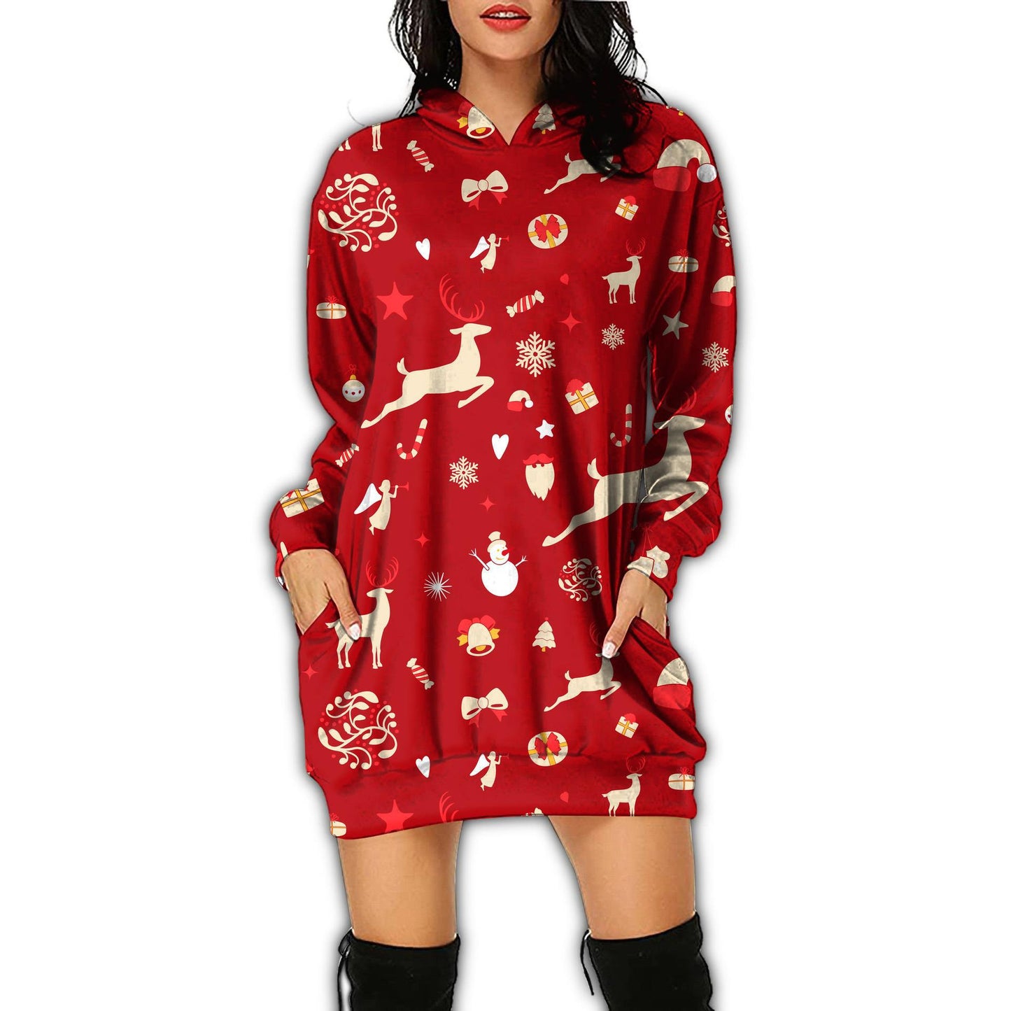Women's Fashion Casual Printing Long-sleeved Hooded Dress