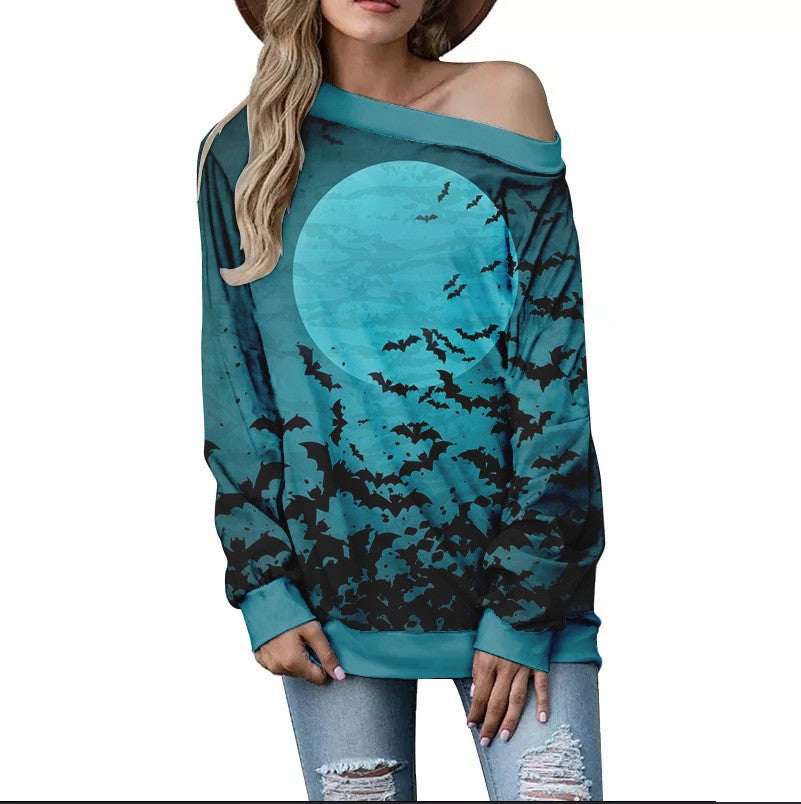 Women's Fashion Casual Printing Shoulder Long-sleeved Sweater
