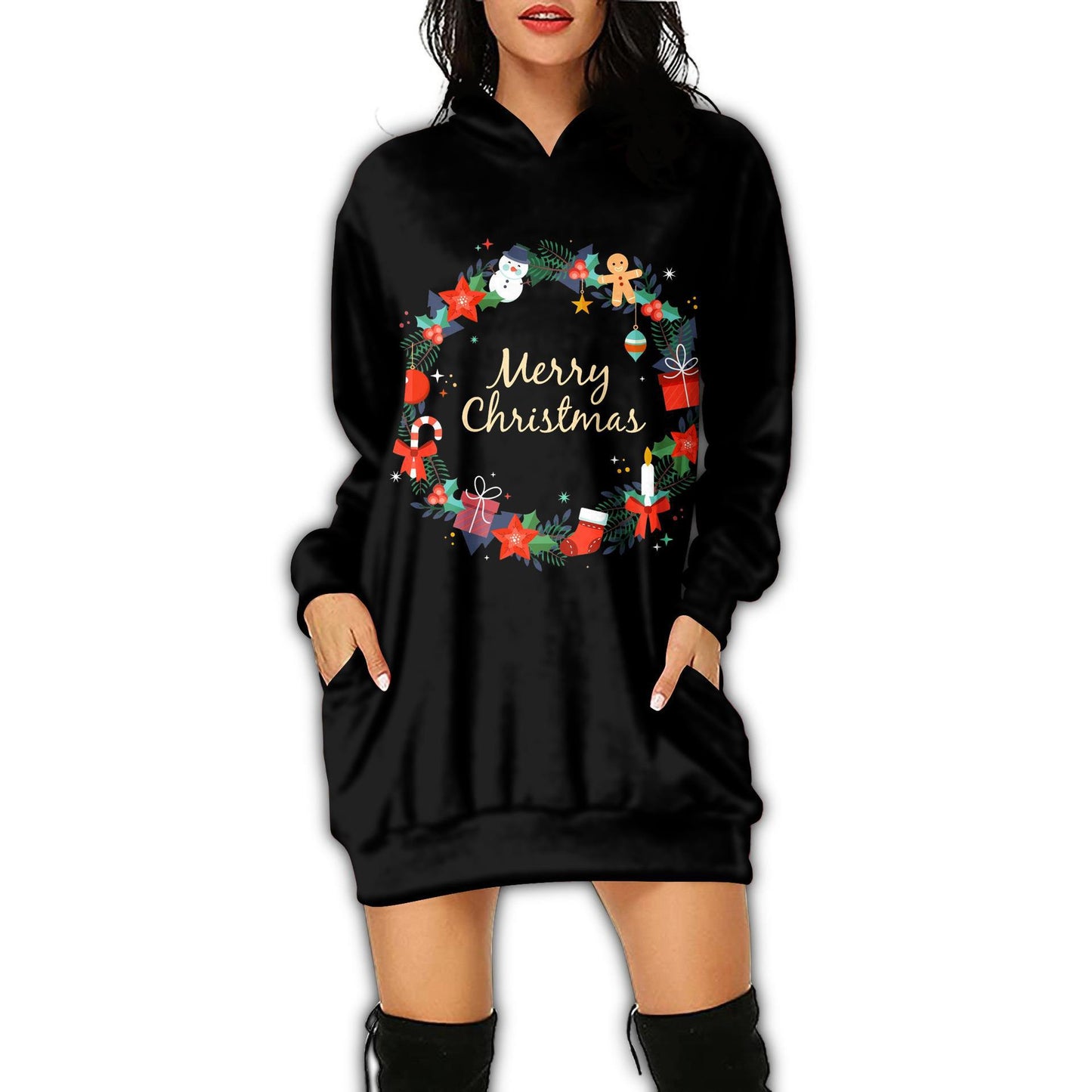 Women's Fashion Casual Printing Long-sleeved Hooded Dress
