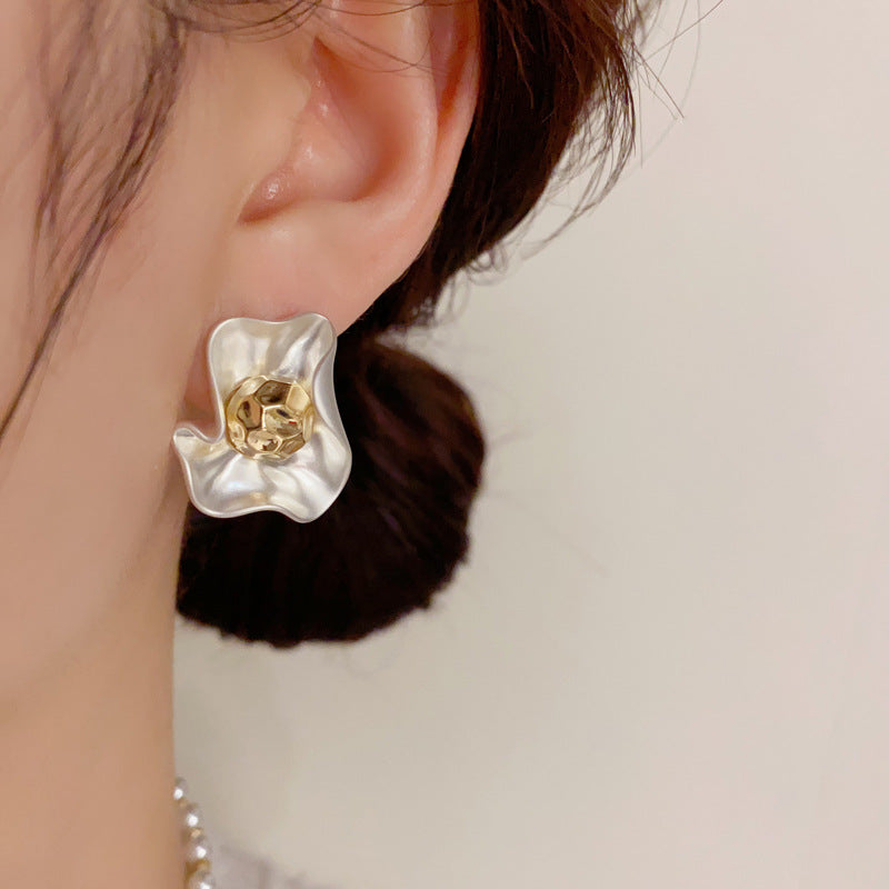 Sterling Silver Needle Niche Design Simple Graceful Metal Petal Stud Earrings