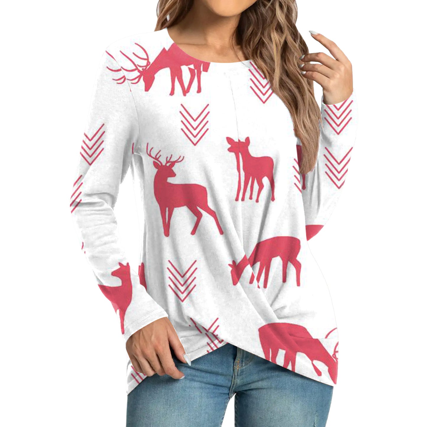 Women's Fashion Casual Christmas Element Printing Round Neck Long Sleeve Top