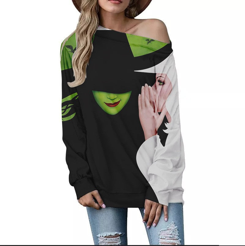Women's Fashion Casual Printing Shoulder Long-sleeved Sweater