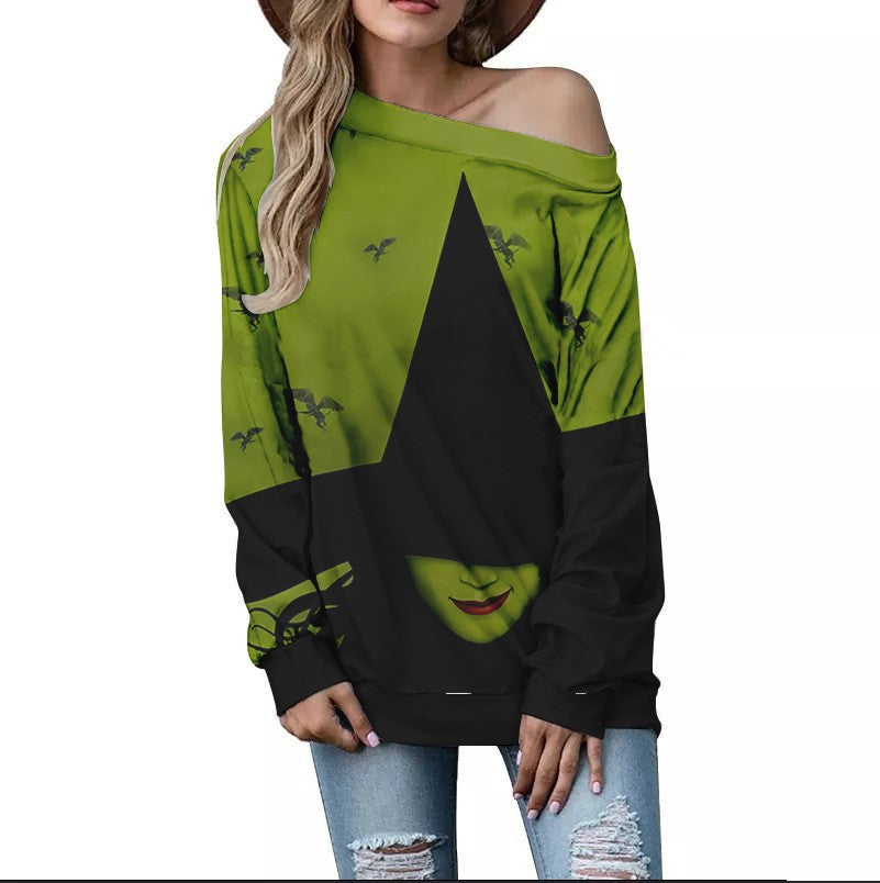 Women's Fashion Casual Printing Shoulder Long-sleeved Sweater