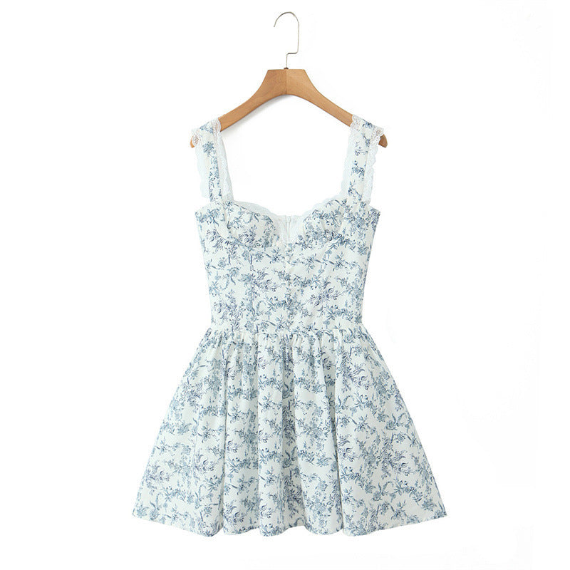 Elegant Celadon Print Keel Support Girdle Mini Dress