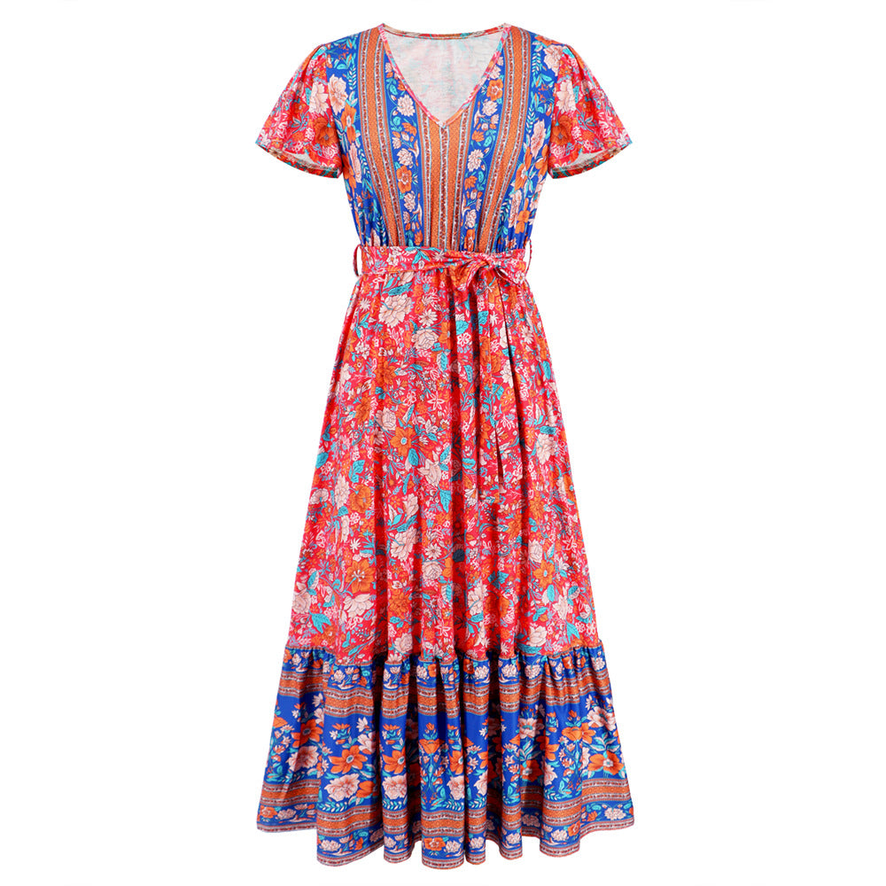 Women's Graceful And Fashionable V-neck Ruffle Floral Print Dress