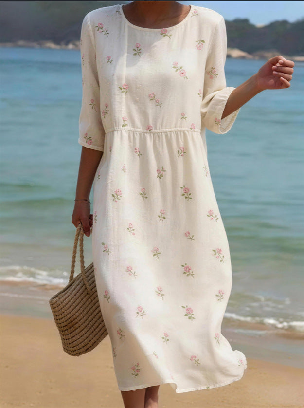 Printed Ladies Long-sleeved Round Neck Dress