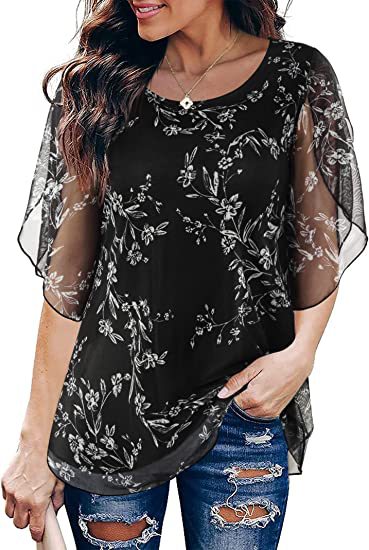 Pleated 34 Sleeve Chiffon Loose Flowy Top