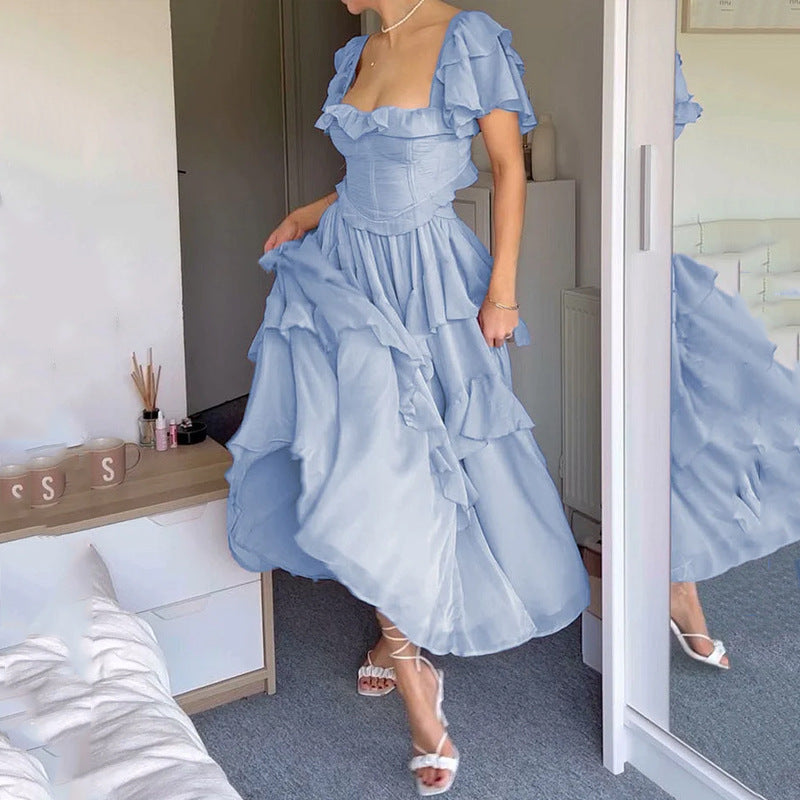 New French Sweet Ruffled Princess Style Long Dress