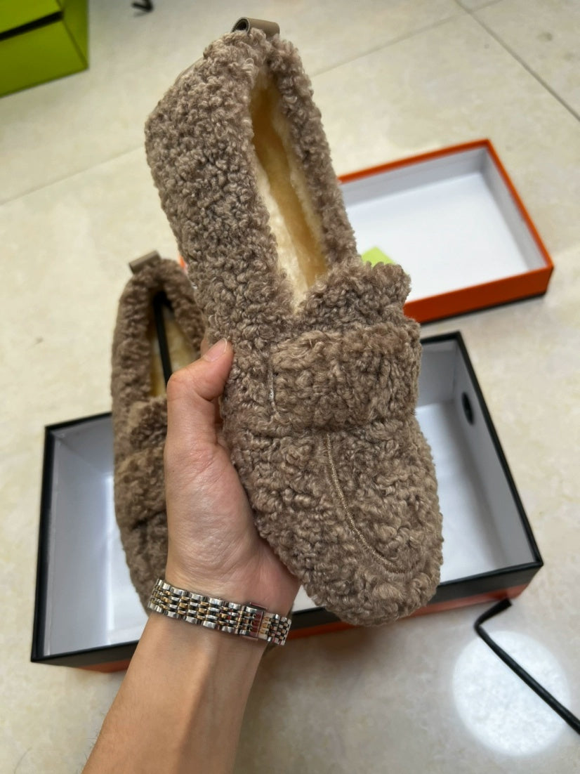 Winter Plush Flats Shoes Ins Fashion Slip On Loafers Women's Warm Peas Shoes