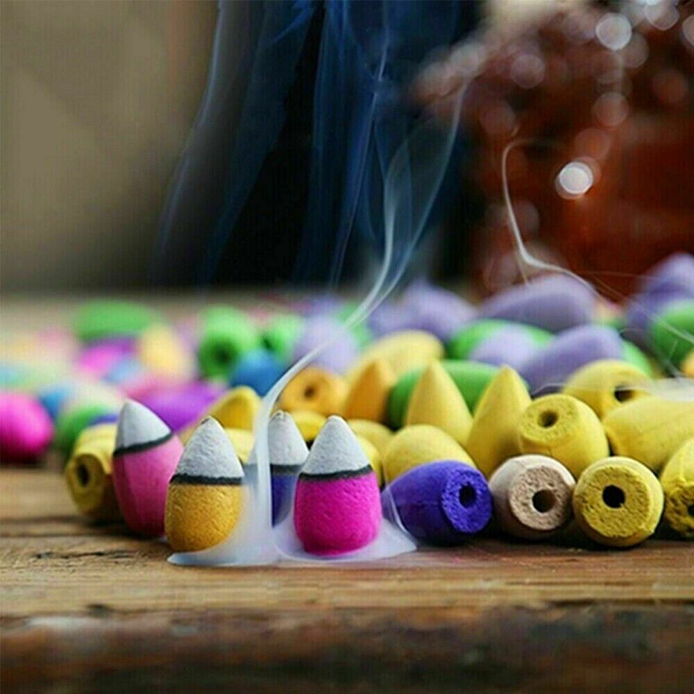 100Pcs Backflow Incense Cones Burner Heavy Smoke Waterfall Buddhism Smoke Cones