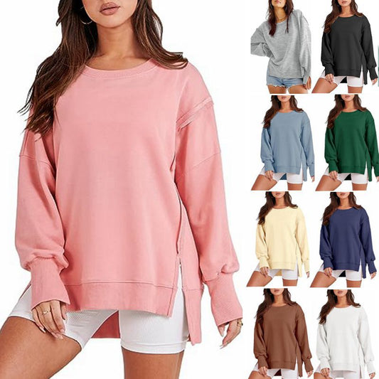 Solid Oversized Sweatshirt Crew Neck Long Sleeve Pullover Hoodies Tops Fashion Fall Women Clothes