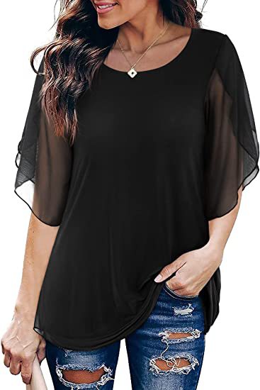 Pleated 34 Sleeve Chiffon Loose Flowy Top