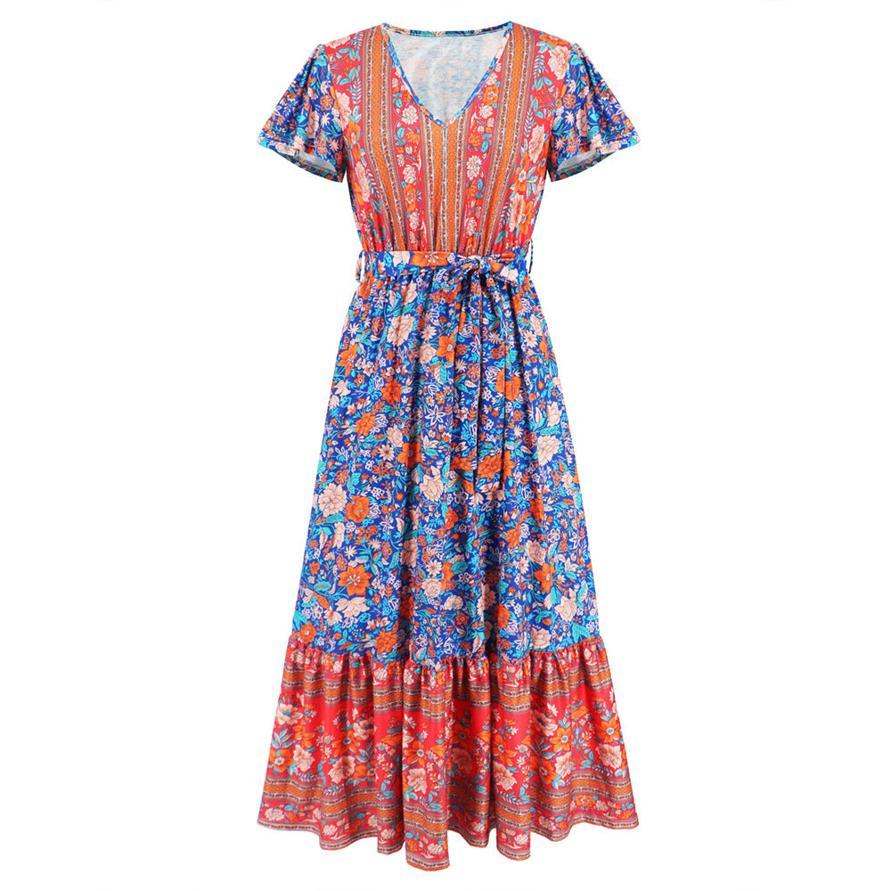 Women's Graceful And Fashionable V-neck Ruffle Floral Print Dress