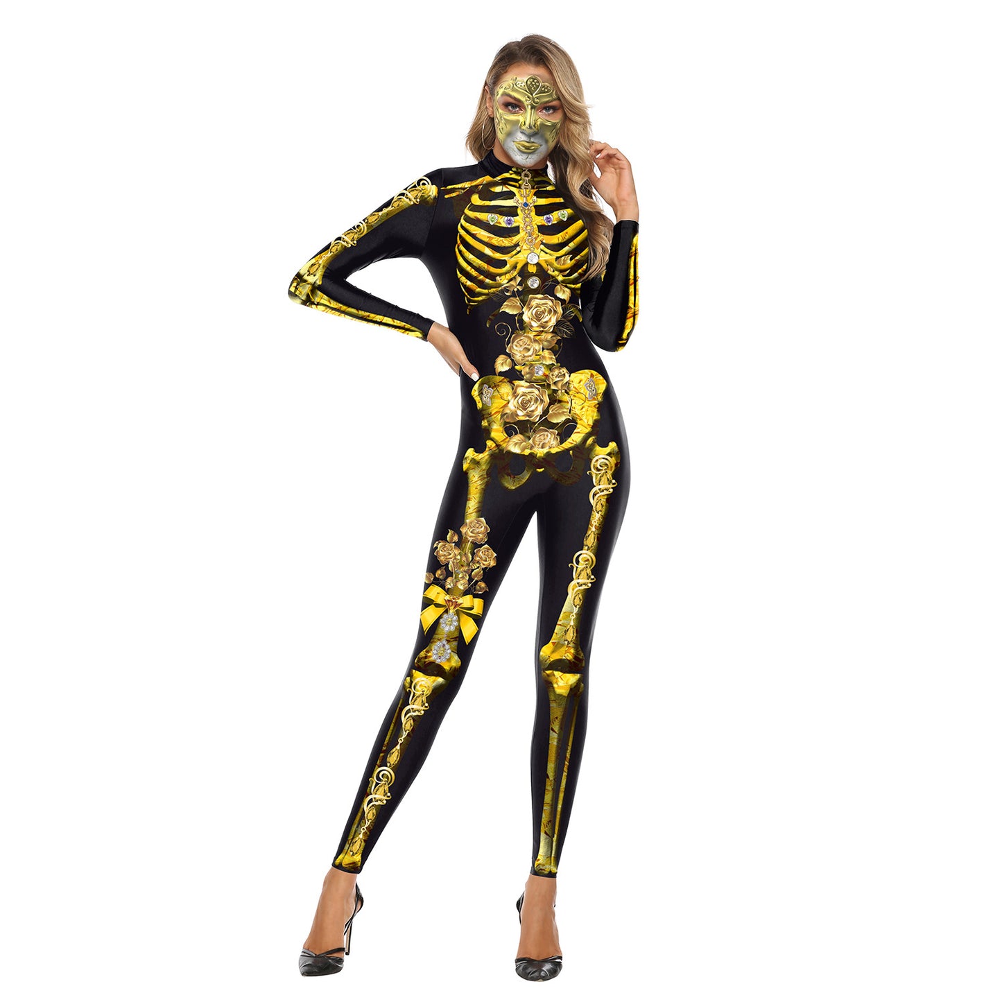 Halloween Ghost Festival 3D Horror Skull Frame Printed Jumpsuit