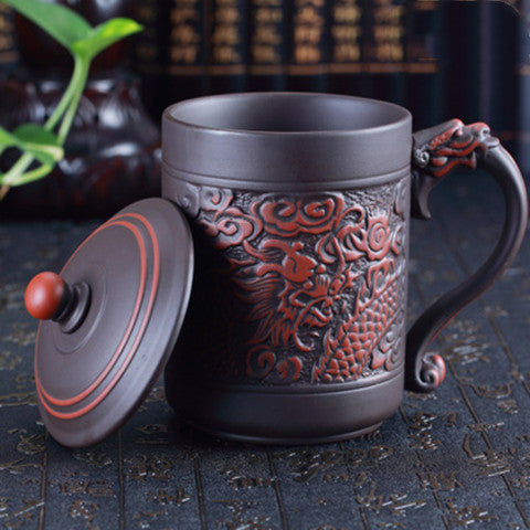 Chinese Embossed Dragon And Phoenix Tea Cup
