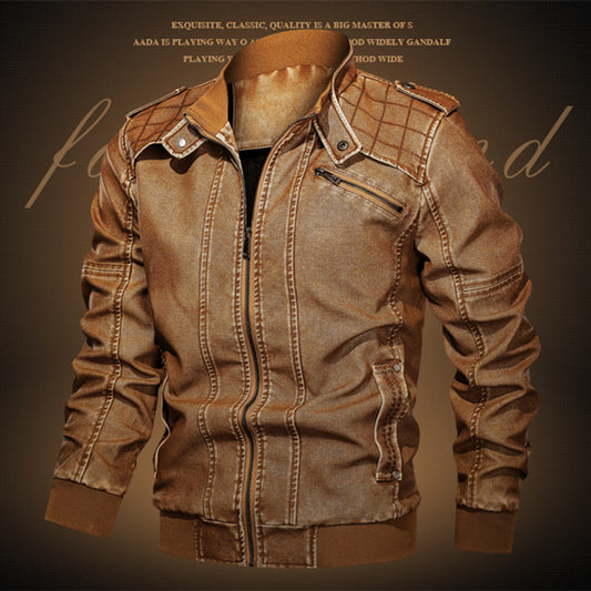 Men's Fashion Casual Fleece And Thick Leather Jacket