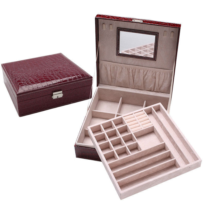 Fashion Jewelry Mirror Flannel Jewelry Box Double-layer Jewelry Storage Box