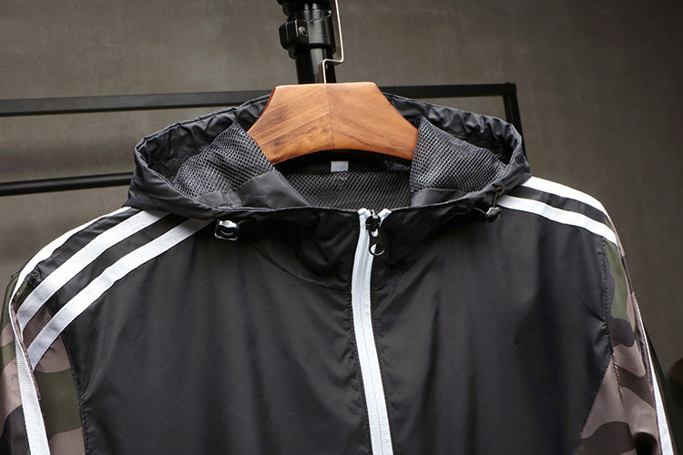 Three-Bar Camouflage Casual Windbreaker