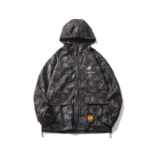 Little Flying Saucer Full Print Hooded Jacket Coat Functional Assault Jacket