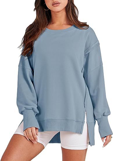 Solid Oversized Sweatshirt Crew Neck Long Sleeve Pullover Hoodies Tops Fashion Fall Women Clothes