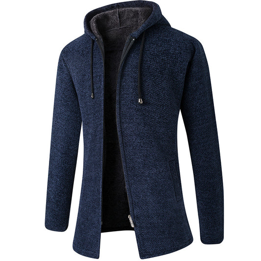 Windbreaker mid-length hooded casual jacket