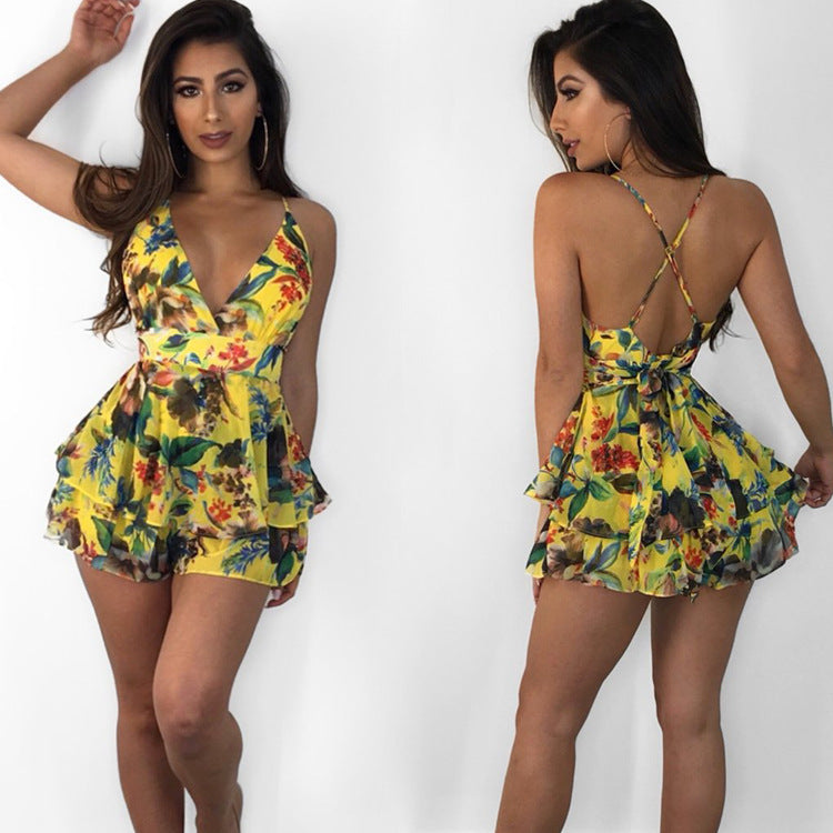 Printed cross back jumpsuit