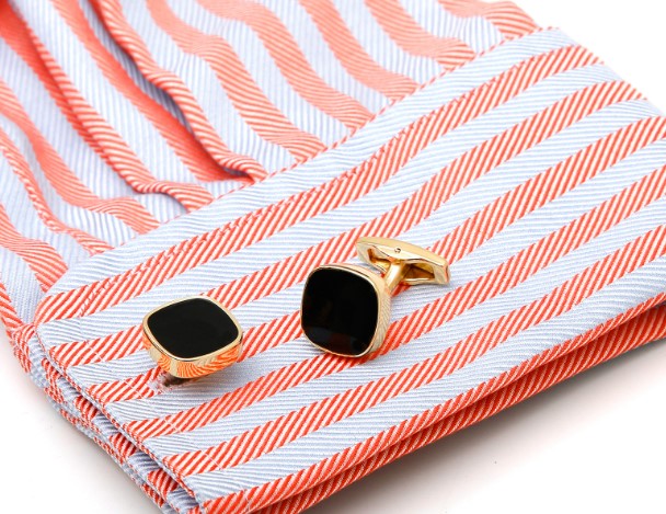 Men's Cufflinks ‘ New Classic Simple Inlaid Black Square Gold Shirt Cufflink Buttons