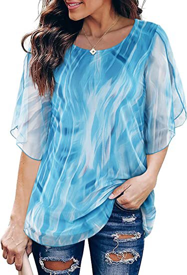 Pleated 34 Sleeve Chiffon Loose Flowy Top