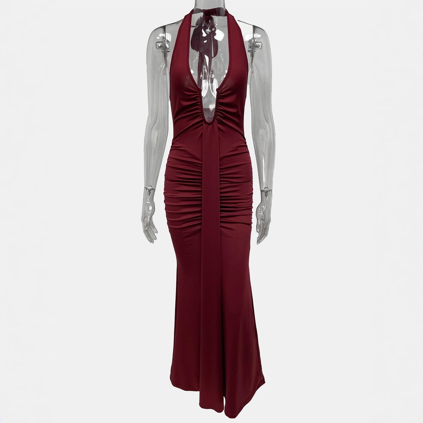 Sleeveless Long Pleated Mermaid Sexy Party Dress