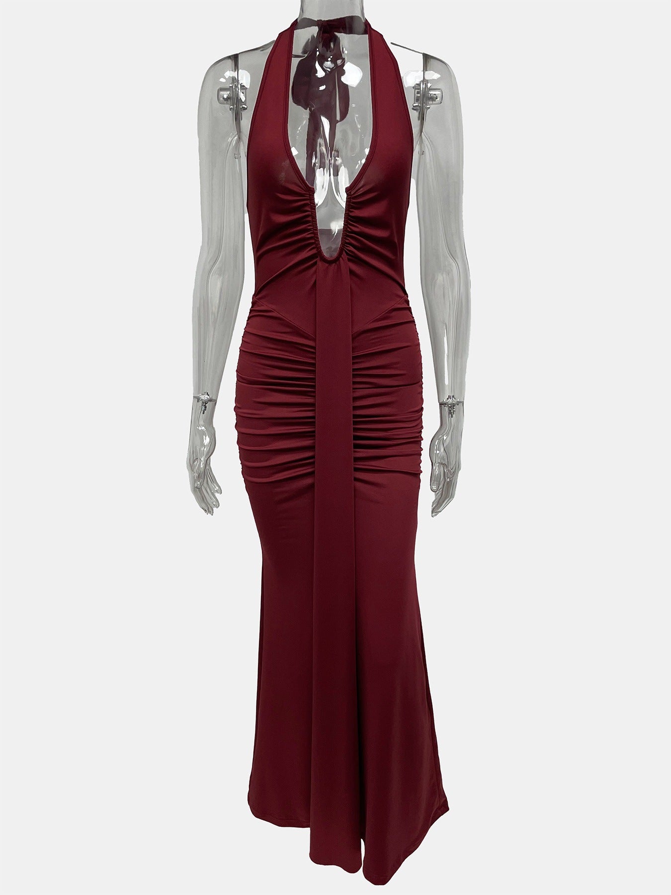 Sleeveless Long Pleated Mermaid Sexy Party Dress