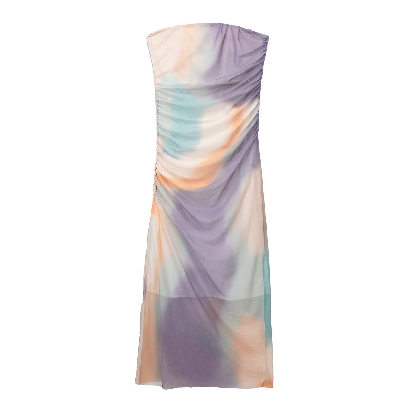 Tube Top Strapless Printed Tulle Dress