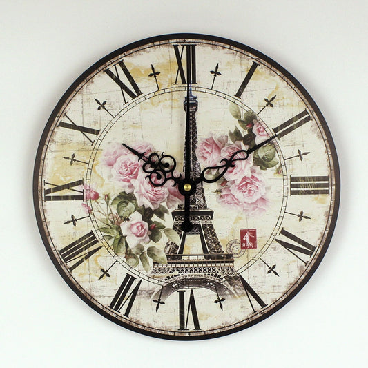 absolutely silent quartz vintage rose wall clock Effiel tower home hours decoration modern watch wall gift orologi da parete